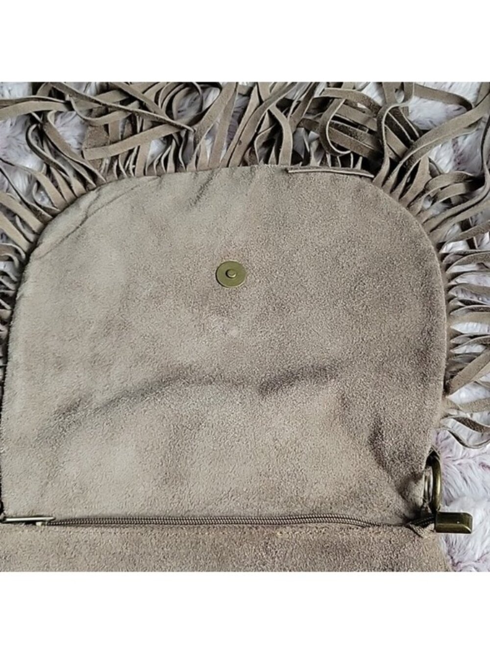 Vimoda Paris Taupe Suede Split Leather Western Fringe Boho Festival CrossbodyBag - Picture 6 of 15